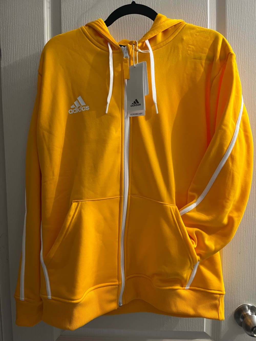 adidas Bright Yellow/Gold Hooded Zip Jacket with white Trim size L NWT